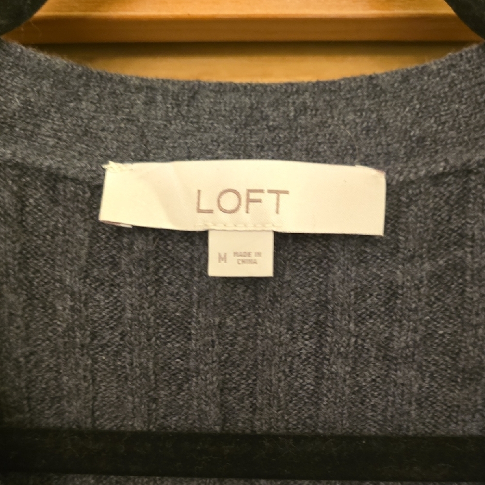 LOFT Dark Gray V-Neck Sweater - Picture 2 of 8
